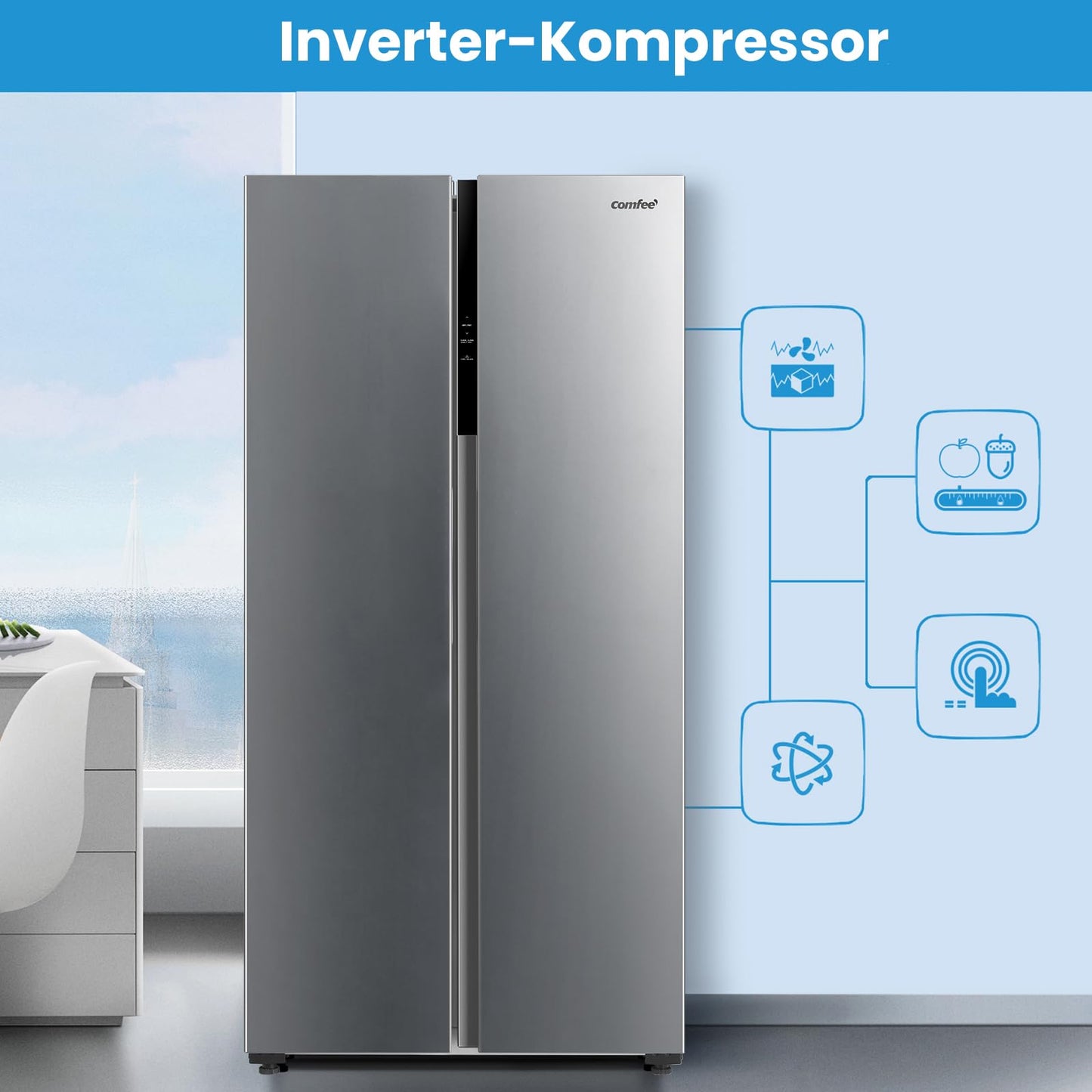 Comfee Side-by-Side Kühlschrank 460L – No Frost, Inox