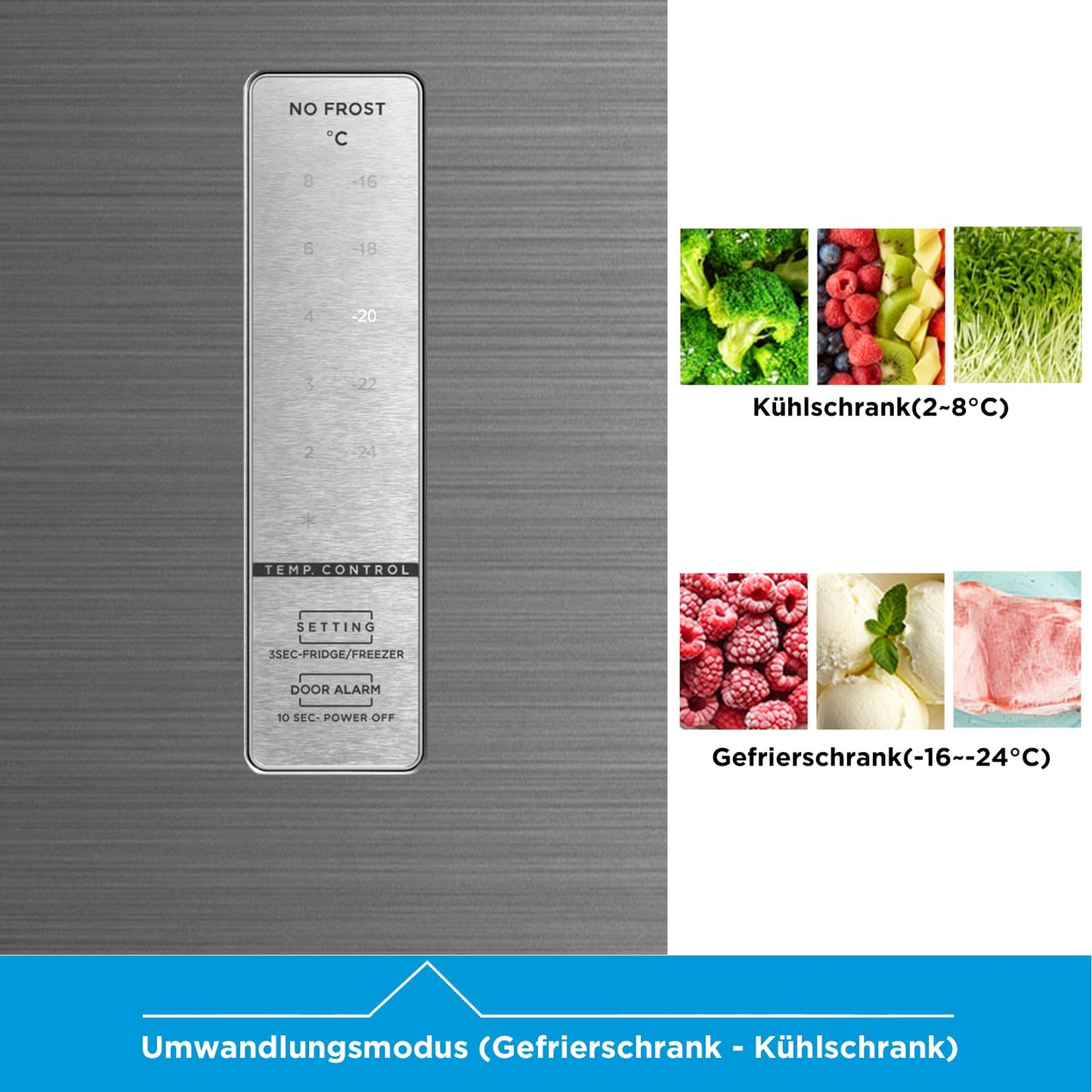 Midea Kühlschrank/Gefrierschrank 273L – 185cm, No Frost, Inox