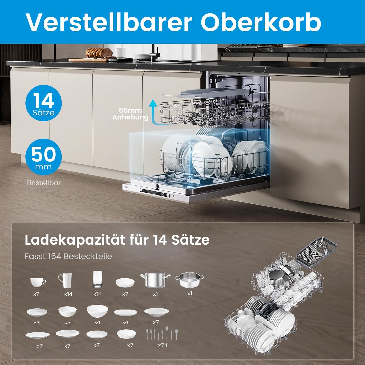 Midea Vollintegrierter Einbau-Geschirrspüler 60cm