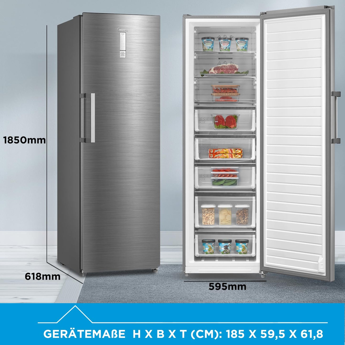 Midea Kühlschrank/Gefrierschrank 273L – 185cm, No Frost, Inox