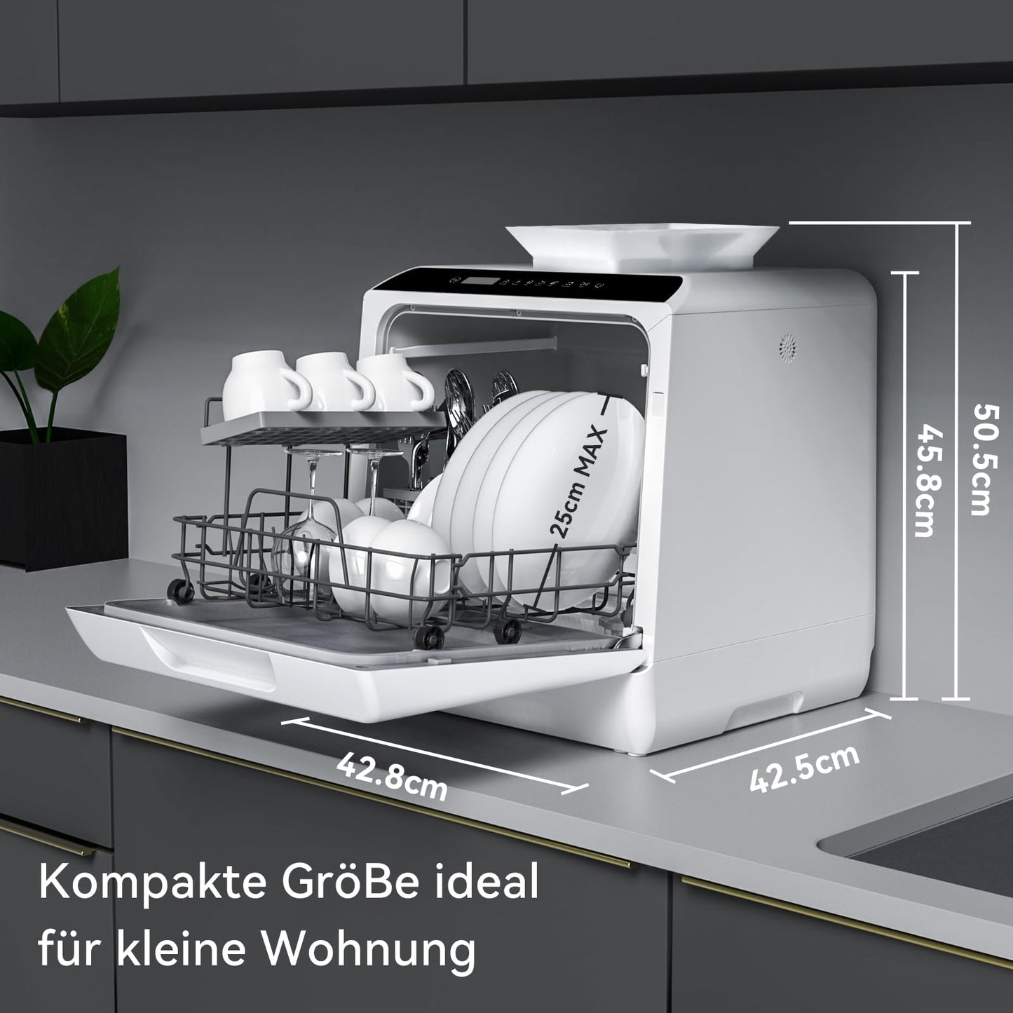 Hermitlux Mini Geschirrspüler 4 Gedecke Warmlufttrocknung