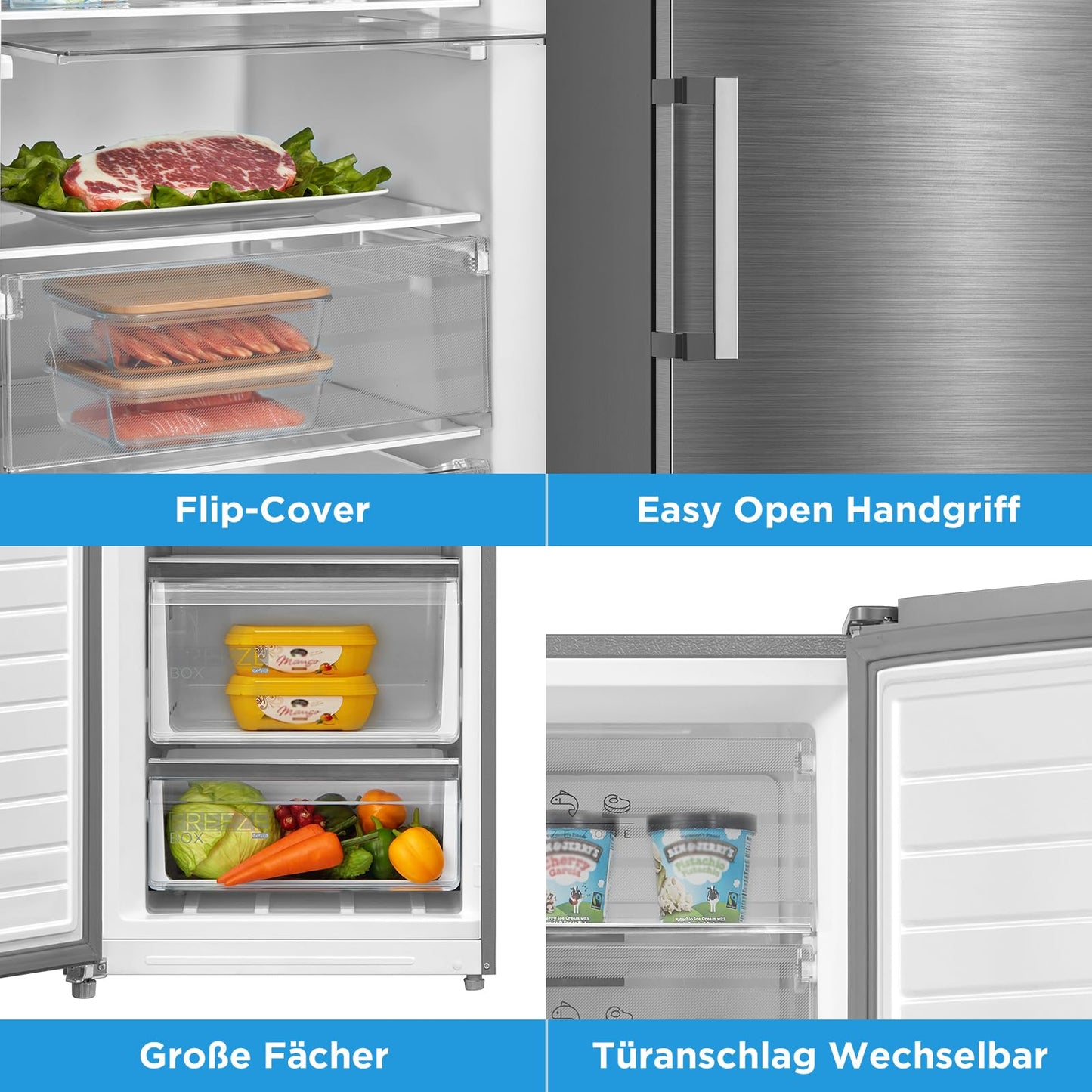 Midea Kühlschrank/Gefrierschrank 273L – 185cm, No Frost, Inox
