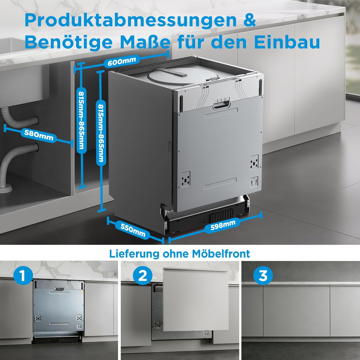 Midea Vollintegrierter Einbau-Geschirrspüler 60cm 14 Maßgedecke