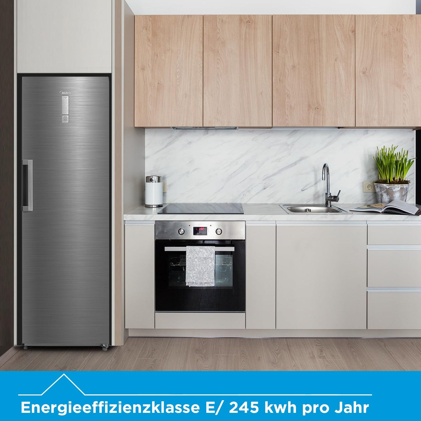 Midea Kühlschrank/Gefrierschrank 273L – 185cm, No Frost, Inox