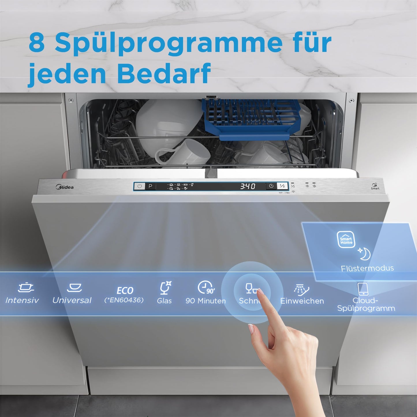 Midea Vollintegrierter Einbau-Geschirrspüler 60cm 14 Maßgedecke