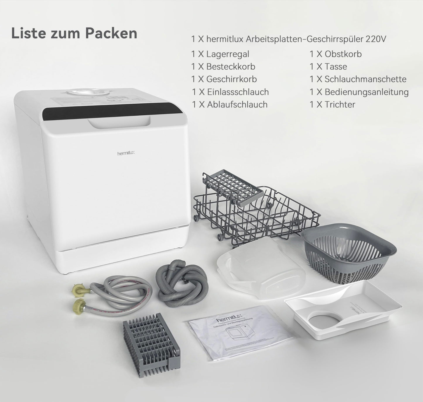 Hermitlux Mini Geschirrspüler 4 Gedecke Warmlufttrocknung