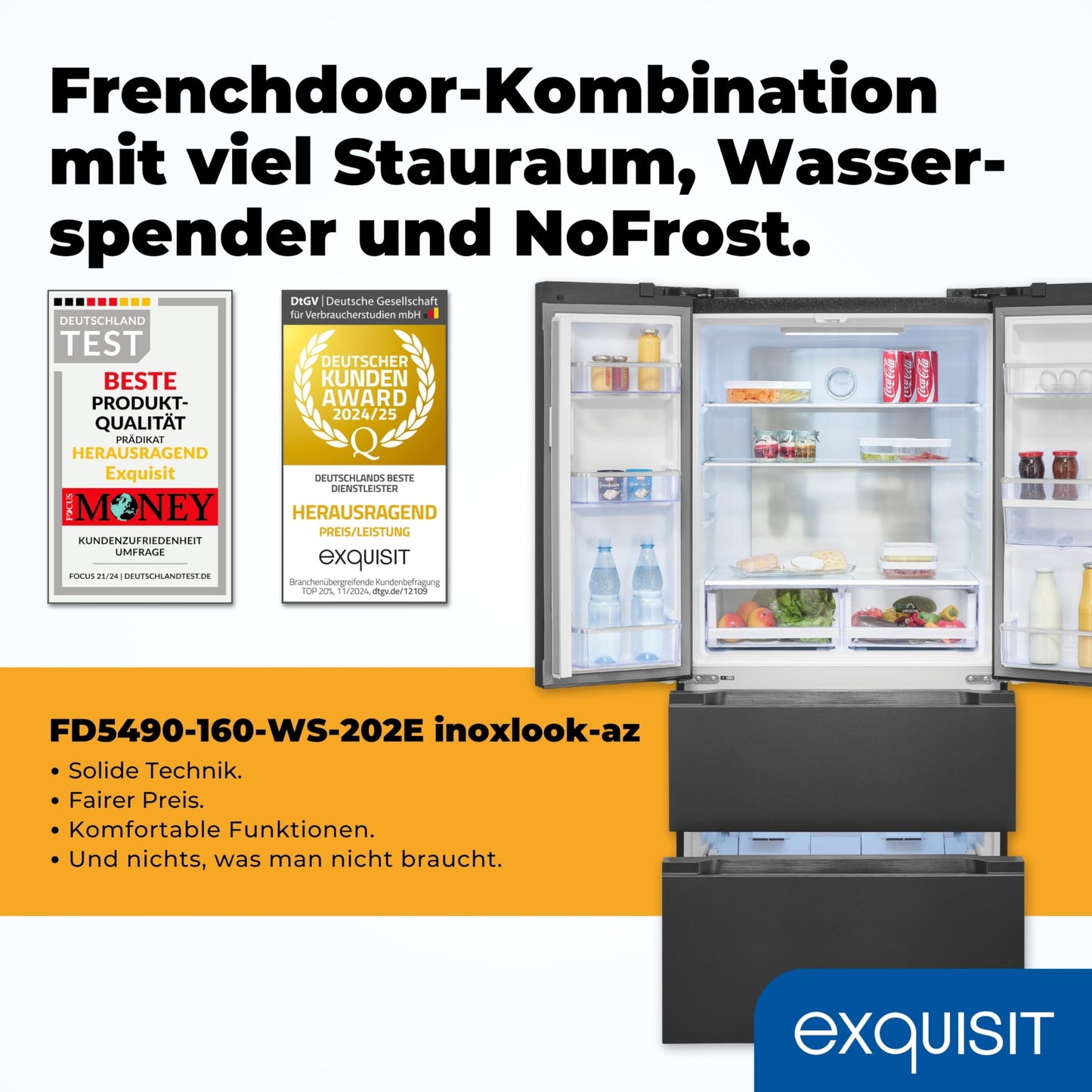 Exquisit French Door Kühlschrank 506L – No Frost, Inox Look