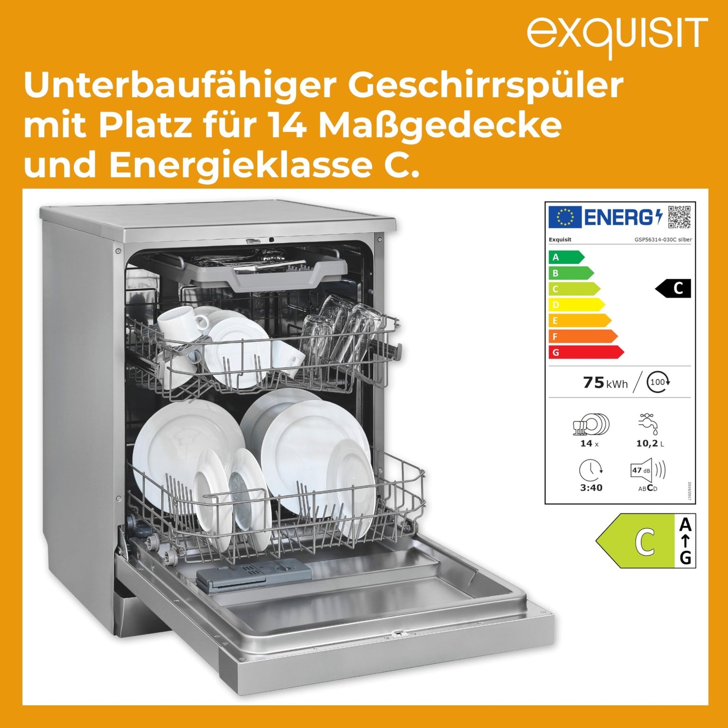 Exquisit GSP56314-030C Freistehender Geschirrspüler 60cm Silber